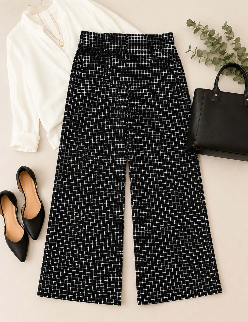 Polished & Poised Petite XL Black White Geometric Pull-On Career Pants Stretch